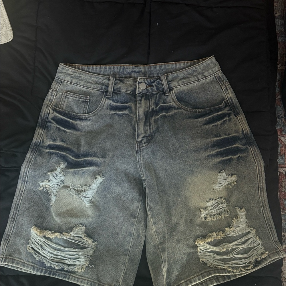SHEIN Distressed Jean Shorts - Black